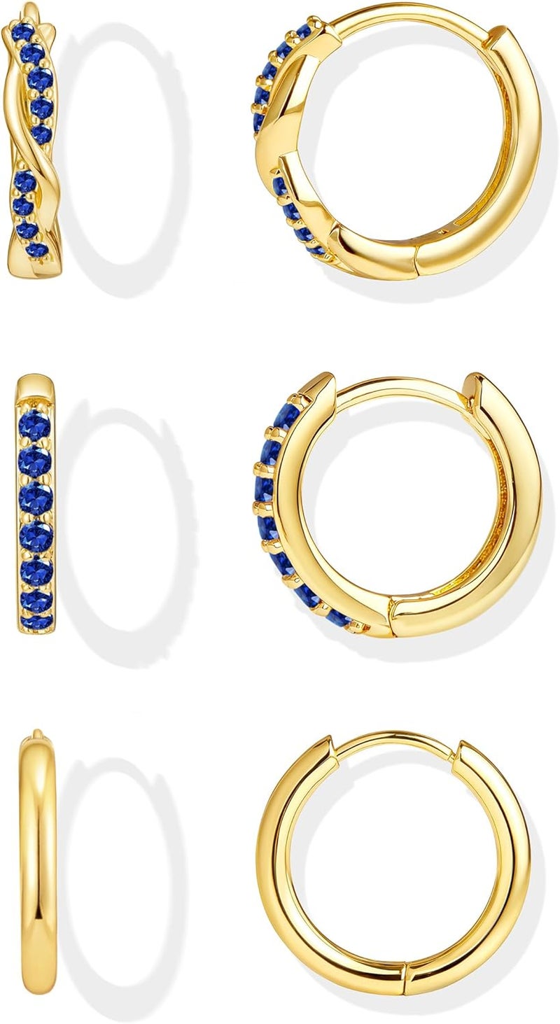Inerney 14K Gold Plated Huggie Hoop Earrings for Women, Small Sterling Silver Earring Set Hypoallergenic Cartilage Helix Stacks, Mini Dainty Cute Trendy Birthstone Jewelry Gift for Multiple Piercings - Image 1